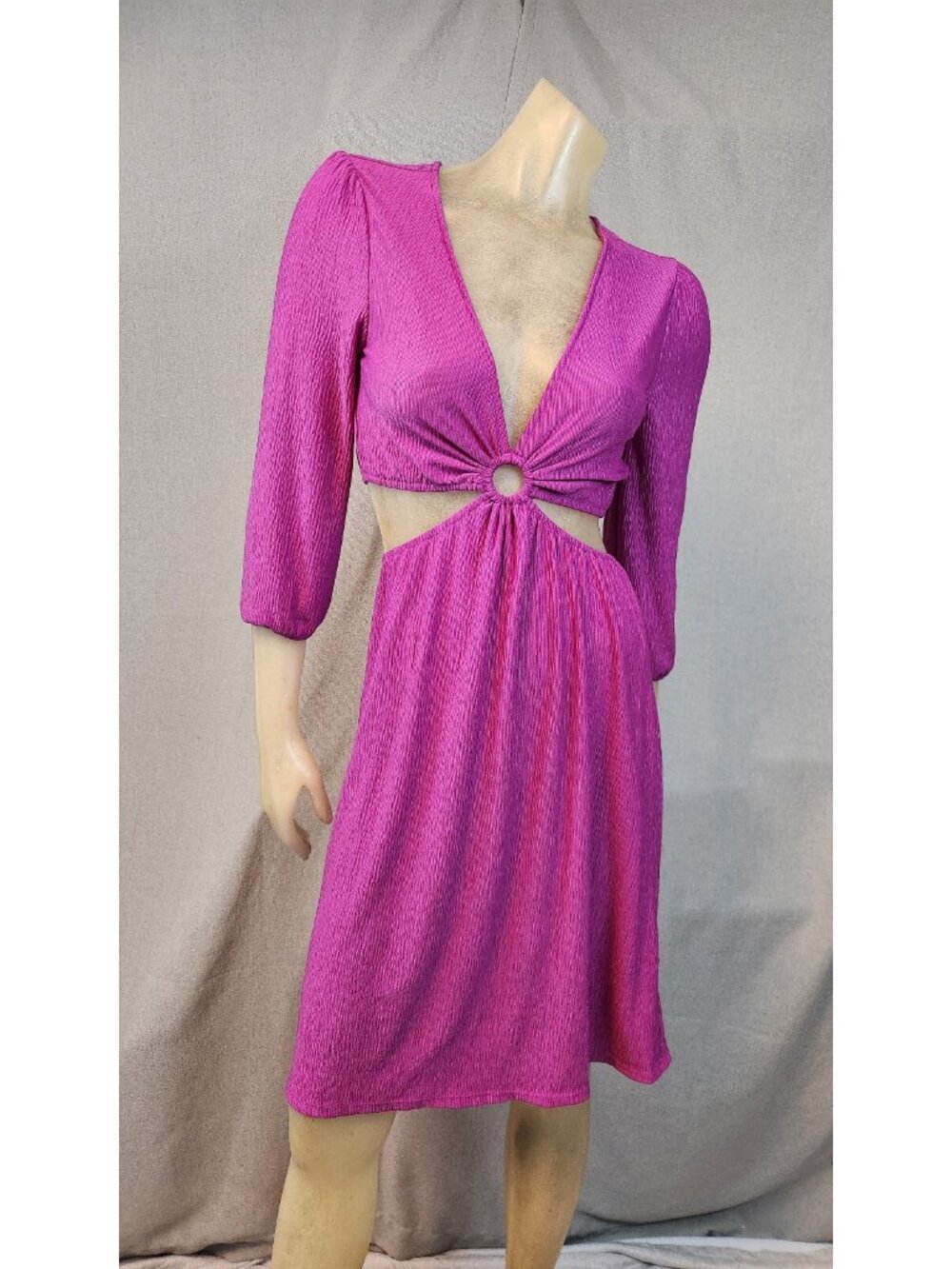 Monteau Los Angeles Purple V Neck 3/4 Slv Side Open Dress Womens SMALL NEW